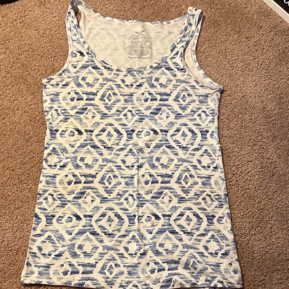 Faded Glory Blue and White Geometric Tank Top